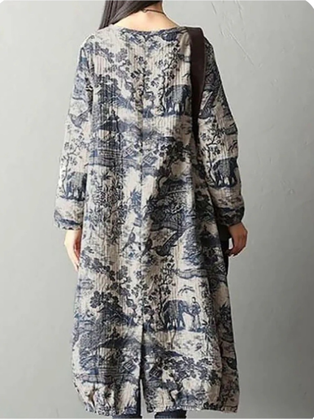 Buykud Chinese Patterned Toile Dress in Navy Sz 3XL - Picture 2 of 12